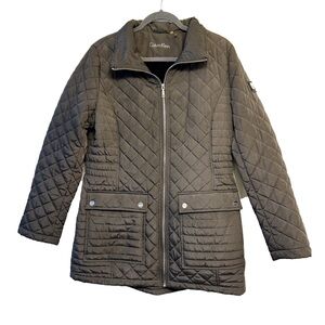 Calvin Klein Quilted Puffer Coat in Neutral Grey, Women’s Large Jacket